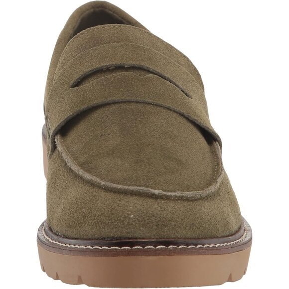 Anne Klein Womens Olive Rubber Low Chunky Heel Rounded Toe Emmylou Loafer Flat - Picture 2 of 9